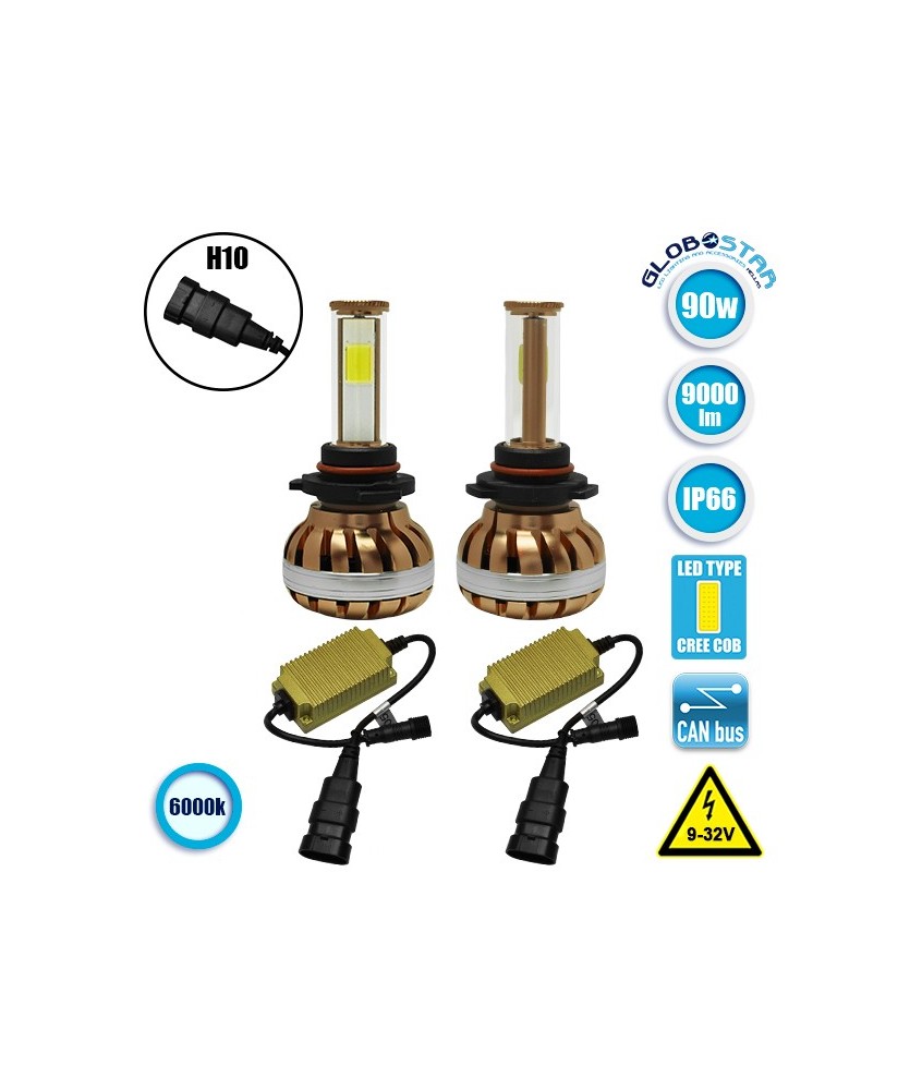 GloboStar® 99708 LED HID KIT H10 45 Watt COB LED 4500 Lumen 9-32 Volt DC 6000k